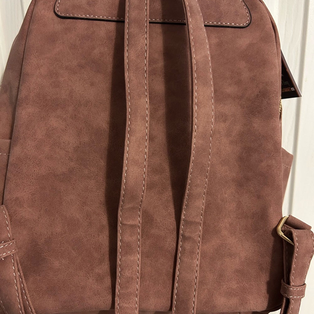 VR NYC Violet Ray Cinnamon Brown Vegan Suede Backpack NWT - Picture 4 of 13